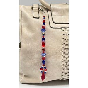 Beaded Purse Charm Suncatcher Blue Red Crystal Prism Handbag Ornament